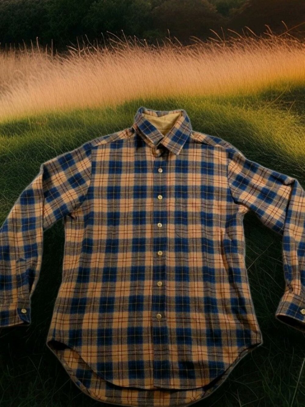 Vtg 70s Mens Unbranded Plaid Button-up Wool Blend Shirt Medium